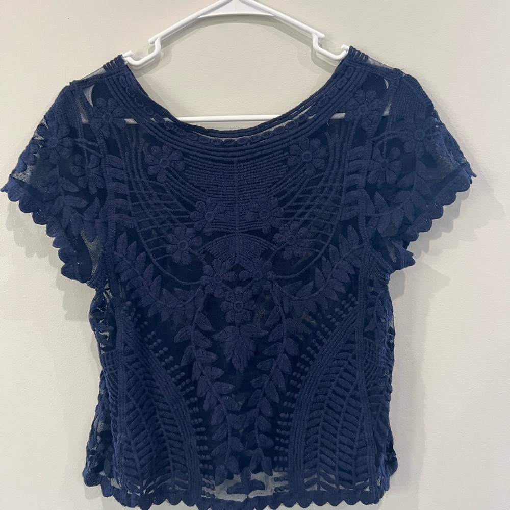 Express Navy Crochet Blouse